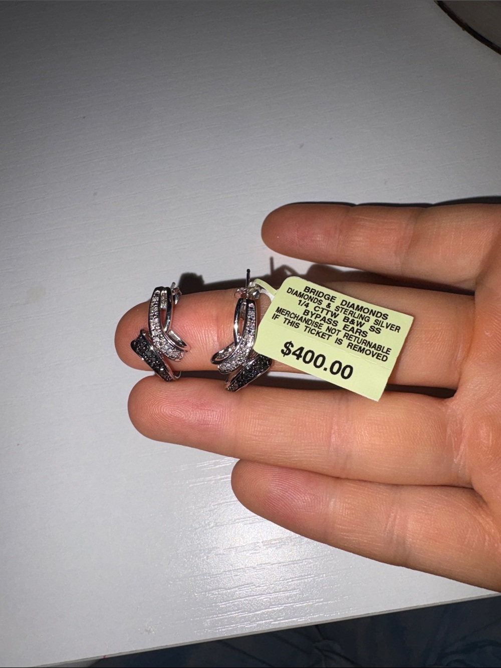 Macys Diamond Black and Silver Sterling Silver Hoop Earrings